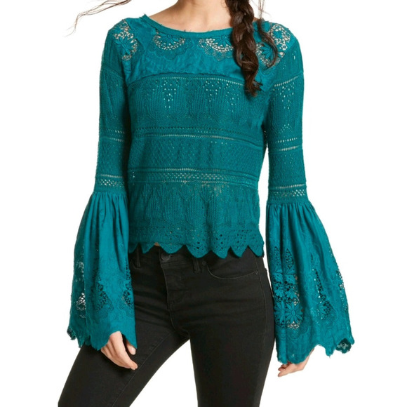 Free People "Once Upon a Time" Top Size Medium Boho Knit Shirt - Picture 1 of 9